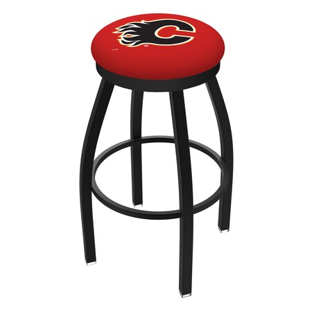 Holland Bar Stool Co. 25" Blk Wrinkle Calgary Flames Swivel Bar Stool, Accent Ring L8B2B25CalFla